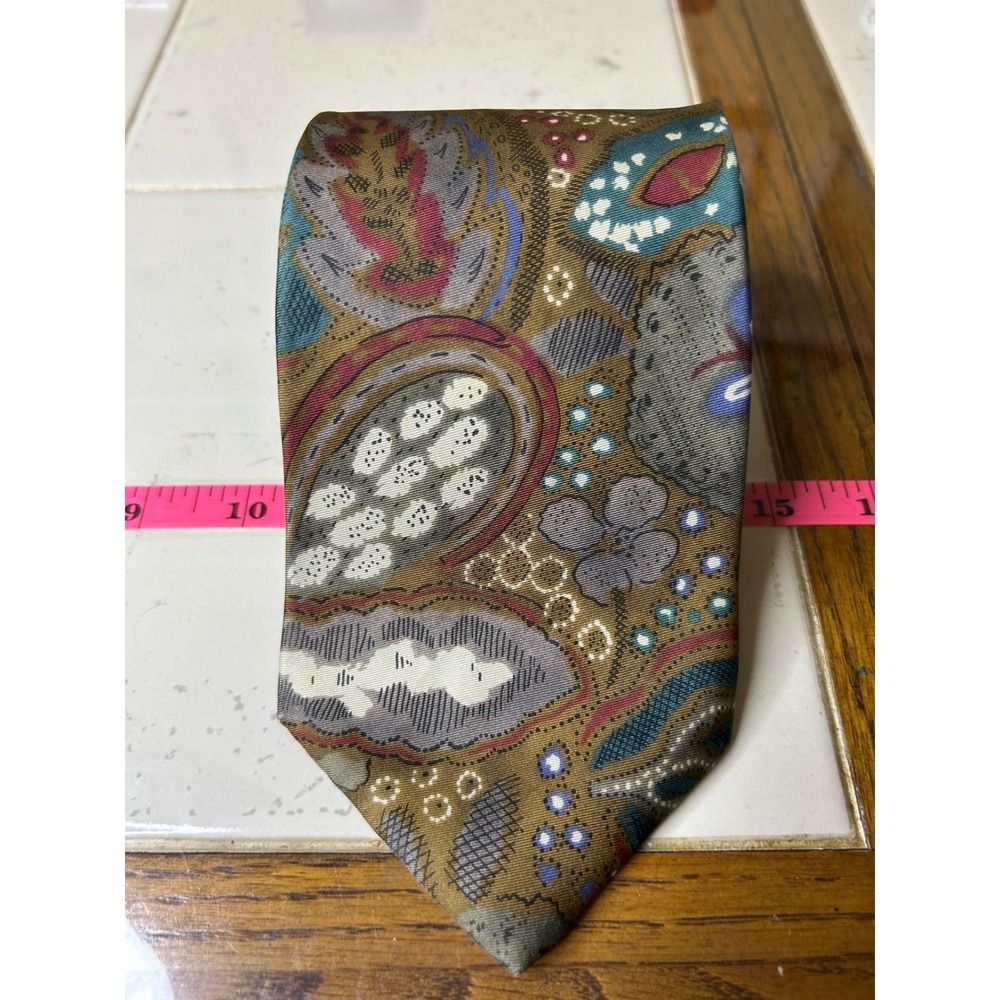 Manhattan Mens 100% Silk Paisley Pattern‎ Tie Gold Blue Burgundy